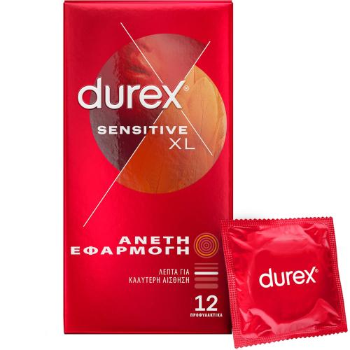 Durex Sensitive XL Λεπτά Προφυλακτικά με Άνετη Εφαρμογή 12 Τεμάχια
